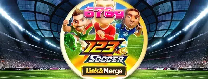 Interface de jogo do slot 123 Soccer Link&Merge com elementos de futebol e mecânicas de cluster